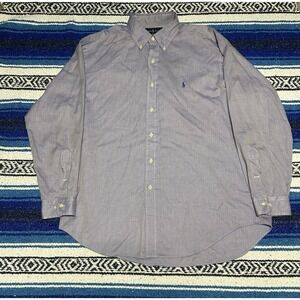 Ralph Lauren Mens 16.5 34/35 Herringbone Button Down Shirt Blue Cotton
